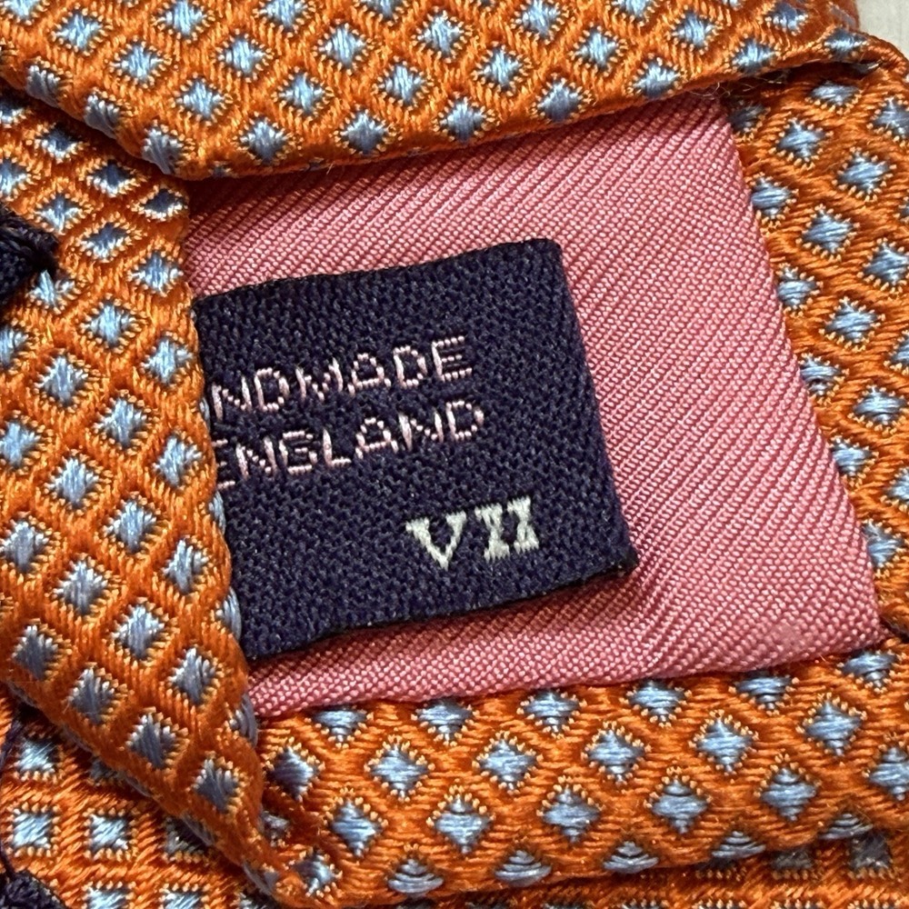 Seaward & Stearn Silk Tie Orange Light Blue Geometric Handmade England Luxury - Picture 6 of 6
